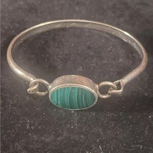 Vintage Sterling Silver 925 Green Malachite Bangle Bracelet. 6.5 Inches